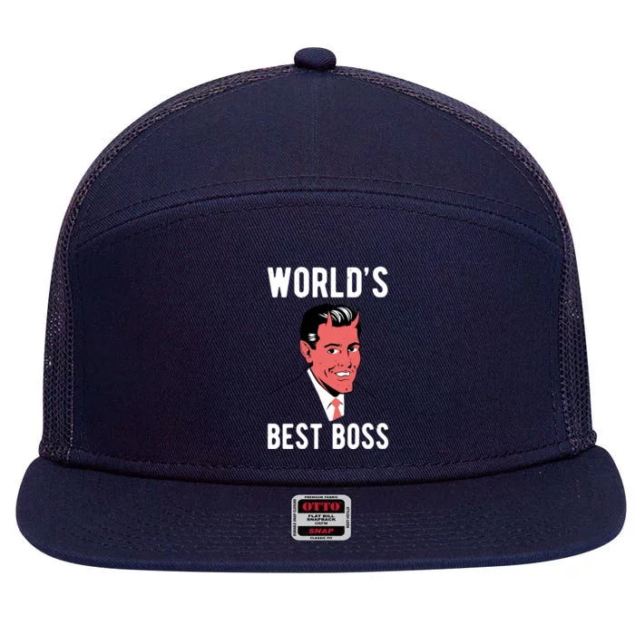 Worlds Best Boss Funny Evil 7 Panel Mesh Trucker Snapback Hat