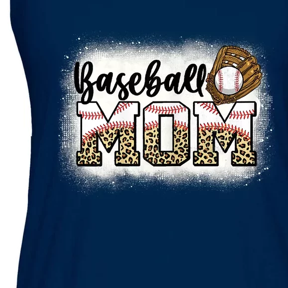 Womens Bleached Baseball Mom Leopard Mother's Day Ladies Essential Flowy Tank