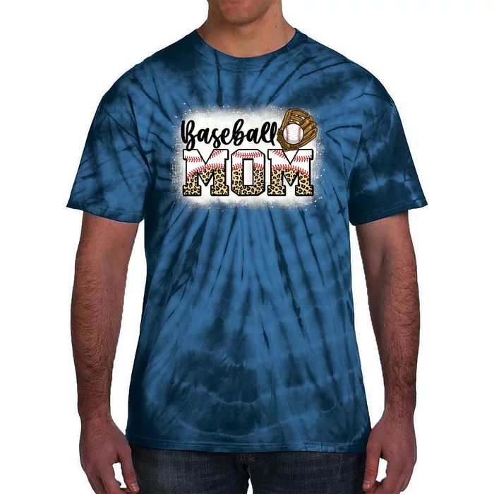 Womens Bleached Baseball Mom Leopard Mother's Day Tie-Dye T-Shirt