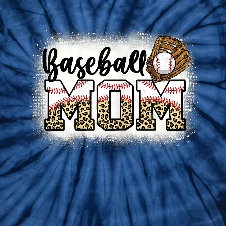 Womens Bleached Baseball Mom Leopard Mother's Day Tie-Dye T-Shirt