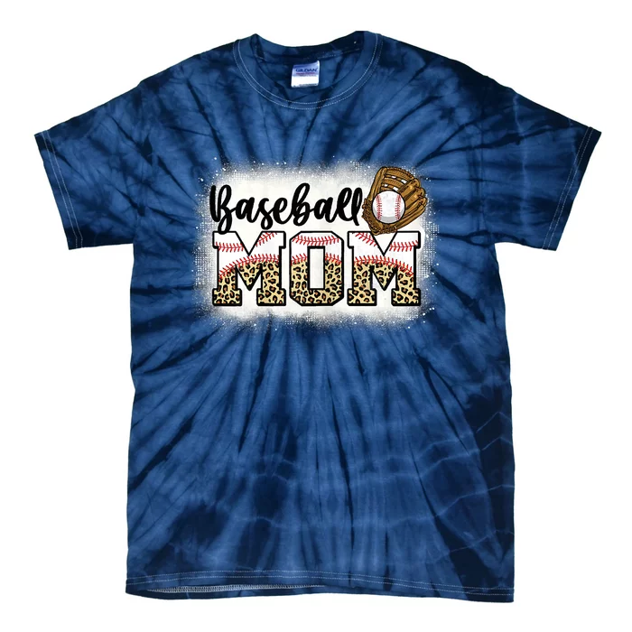 Womens Bleached Baseball Mom Leopard Mother's Day Tie-Dye T-Shirt