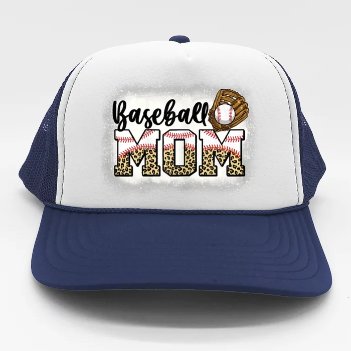 Womens Bleached Baseball Mom Leopard Mother's Day Trucker Hat