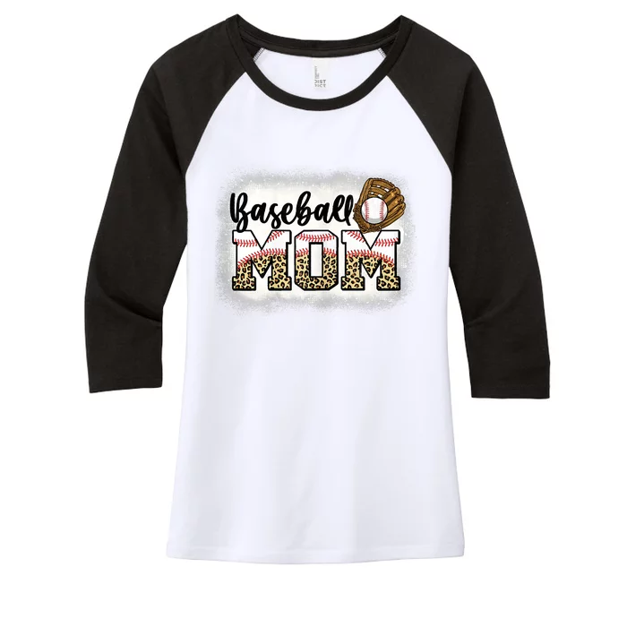 Womens Bleached Baseball Mom Leopard Mother's Day Women's Tri-Blend 3/4-Sleeve Raglan Shirt