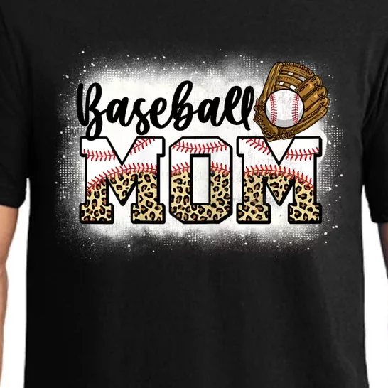 Womens Bleached Baseball Mom Leopard Mother's Day Pajama Set