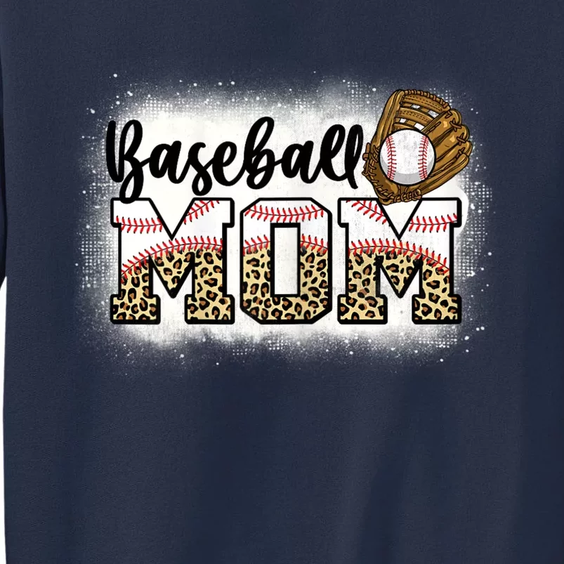 Womens Bleached Baseball Mom Leopard Mother's Day Sweatshirt