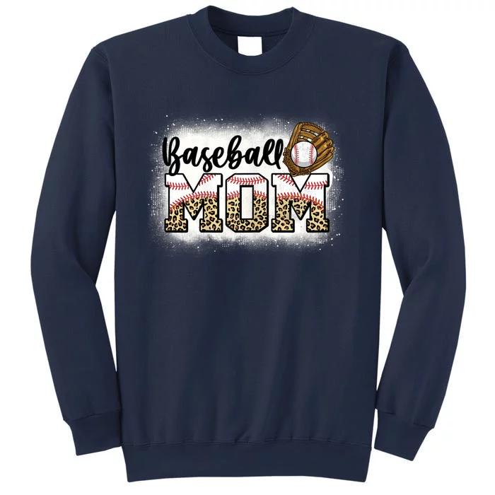 Womens Bleached Baseball Mom Leopard Mother's Day Sweatshirt