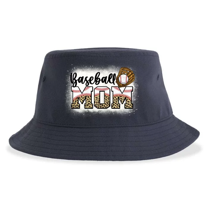 Womens Bleached Baseball Mom Leopard Mother's Day Sustainable Bucket Hat