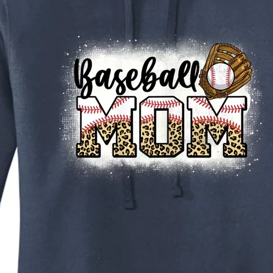 Womens Bleached Baseball Mom Leopard Mother's Day Women's Pullover Hoodie