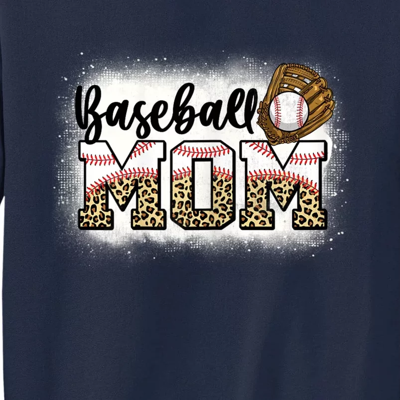 Womens Bleached Baseball Mom Leopard Mother's Day Tall Sweatshirt