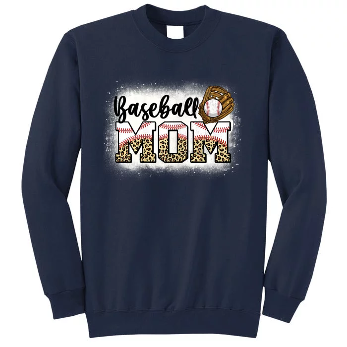 Womens Bleached Baseball Mom Leopard Mother's Day Tall Sweatshirt