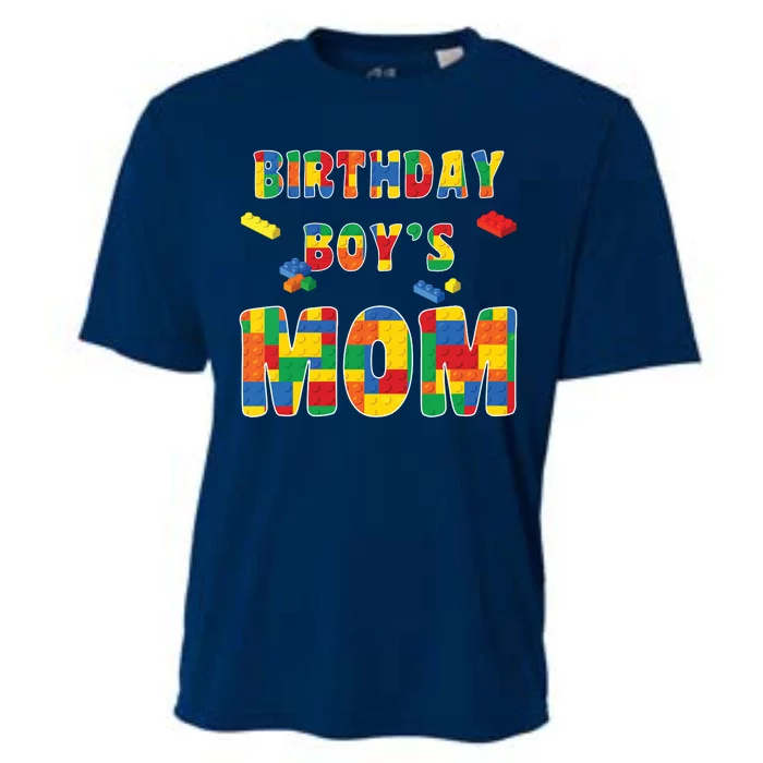 Womens Building Block Mom Of Birthday Boy Cooling Performance Crew T-Shirt