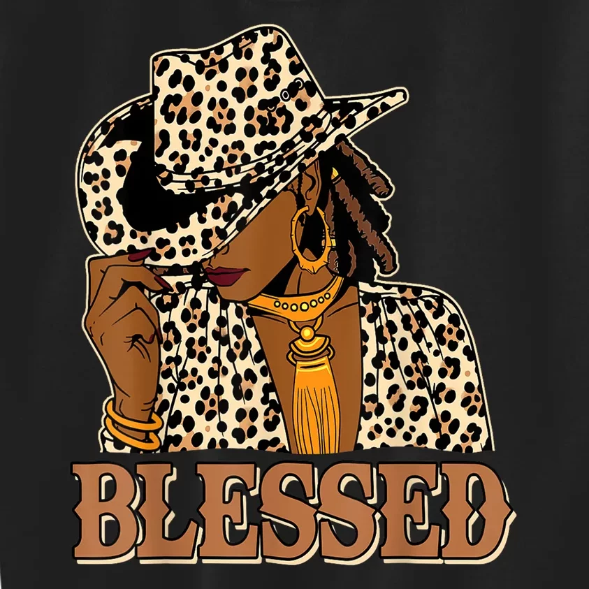 Woman Blessed Black Cowgirl Western Leopard Swag African Christian Gift Kids Sweatshirt