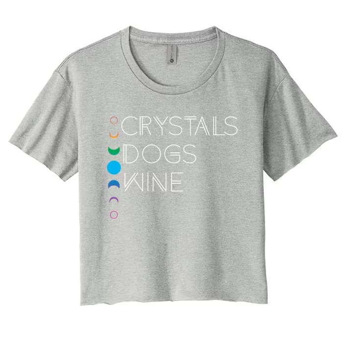 Witchy Bohemian Boho Crystals Dogs Wine Celestial Moon Witch Funny Gift Women's Crop Top Tee