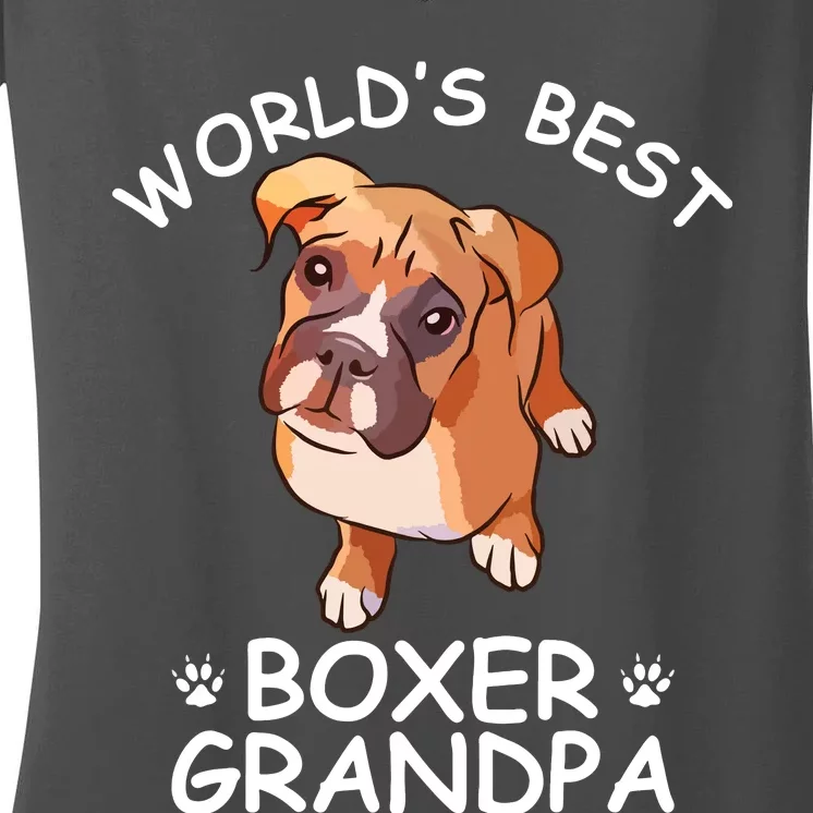 Worlds Best Boxer Grandpa Funny Granddog Dog Lover Cute Tee Women's V-Neck T-Shirt