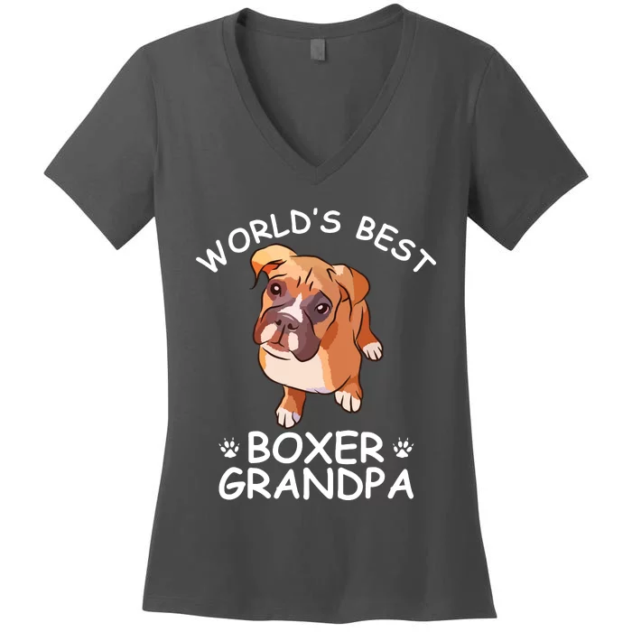 Worlds Best Boxer Grandpa Funny Granddog Dog Lover Cute Tee Women's V-Neck T-Shirt