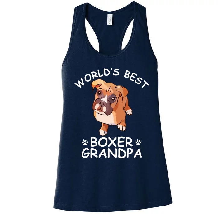 Worlds Best Boxer Grandpa Funny Granddog Dog Lover Cute Tee Women's Racerback Tank