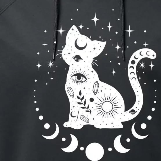 Witchy Boho Cat Astrology Cat Tarot Spiritual Cat Performance Fleece Hoodie