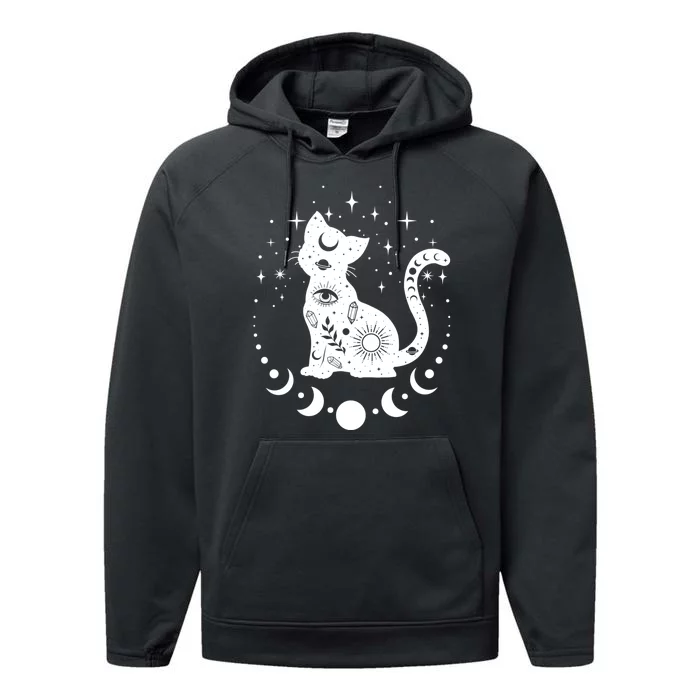 Witchy Boho Cat Astrology Cat Tarot Spiritual Cat Performance Fleece Hoodie