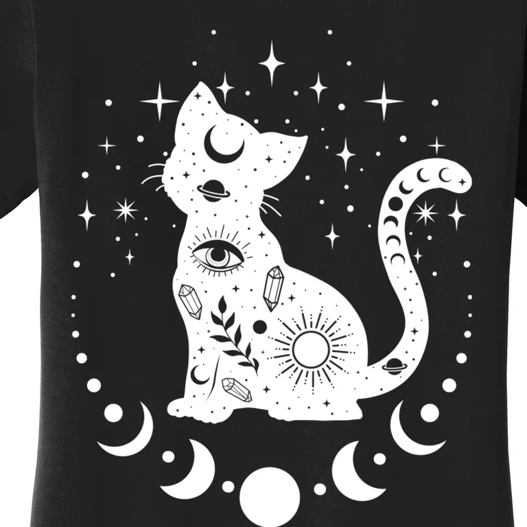 Witchy Boho Cat Astrology Cat Tarot Spiritual Cat Women's T-Shirt