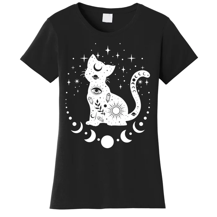 Witchy Boho Cat Astrology Cat Tarot Spiritual Cat Women's T-Shirt