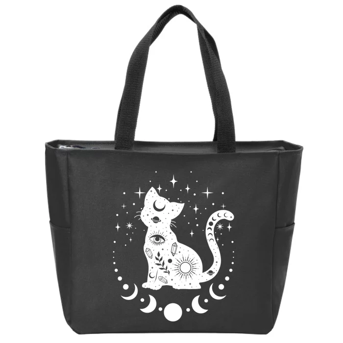 Witchy Boho Cat Astrology Cat Tarot Spiritual Cat Zip Tote Bag