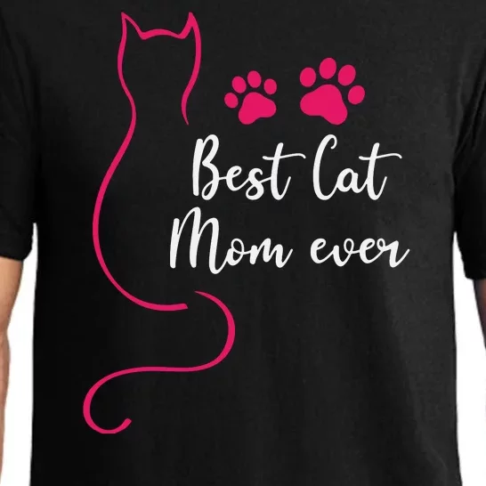 Womens Best Cat Mom Ever Women Pink Kitten Lover Mothers Day Pajama Set