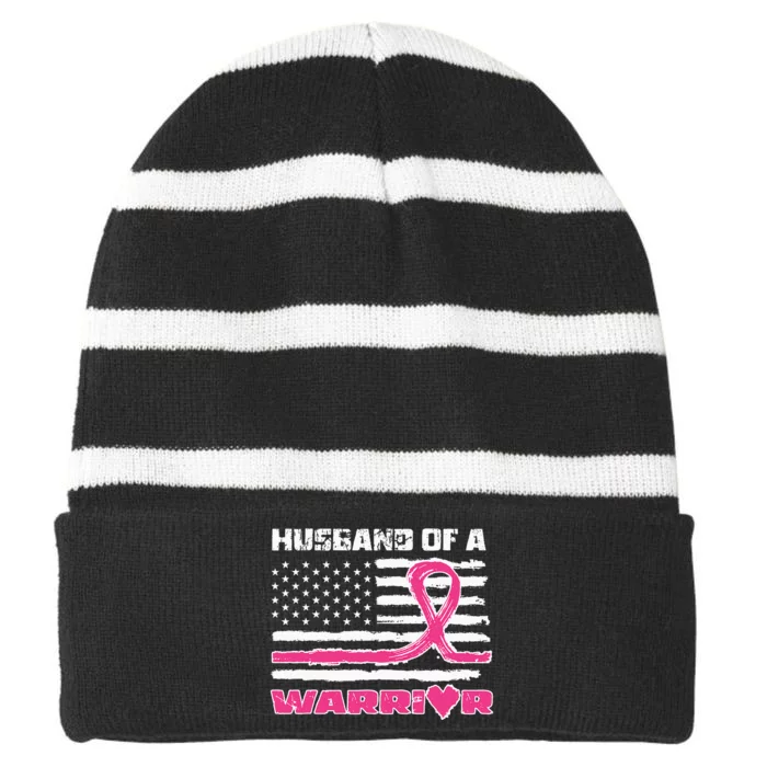 Warrior Breast Cancer Awareness Striped Beanie with Solid Band