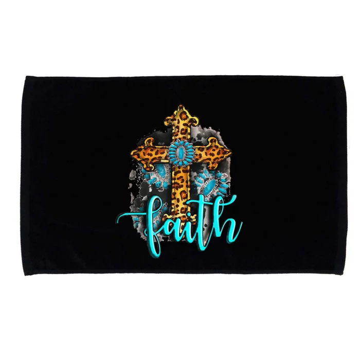 Western Boho Christian Turquoise Leopard Faith Cross Jesus Microfiber Hand Towel