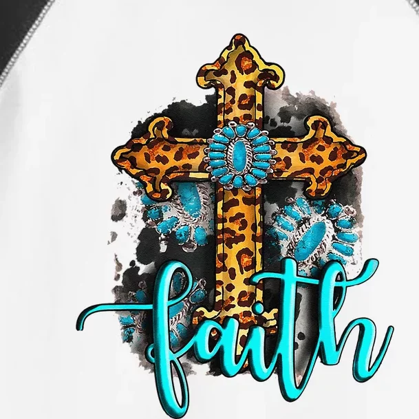 Western Boho Christian Turquoise Leopard Faith Cross Jesus Toddler Fine Jersey T-Shirt