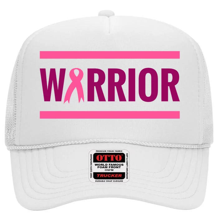 Warrior Breast Cancer Ribbon High Crown Mesh Trucker Hat