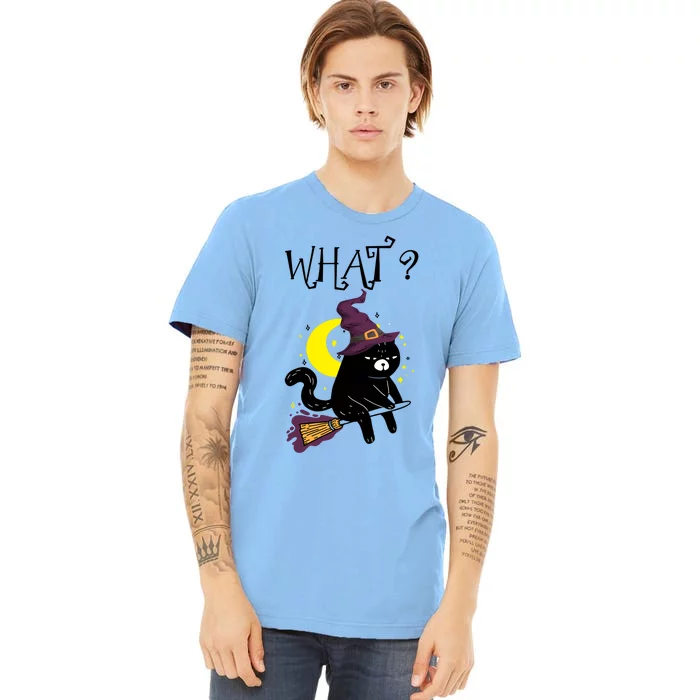 What Black Cat Witch Broom Moon Halloween Cute Gift Premium T-Shirt