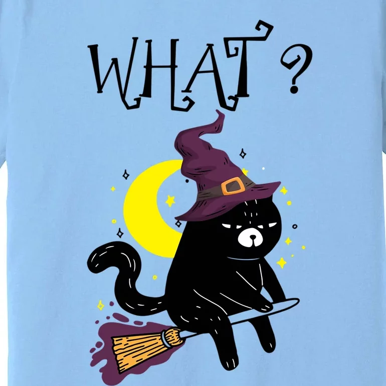 What Black Cat Witch Broom Moon Halloween Cute Gift Premium T-Shirt