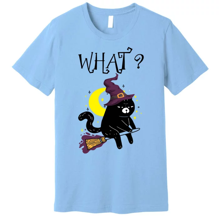 What Black Cat Witch Broom Moon Halloween Cute Gift Premium T-Shirt