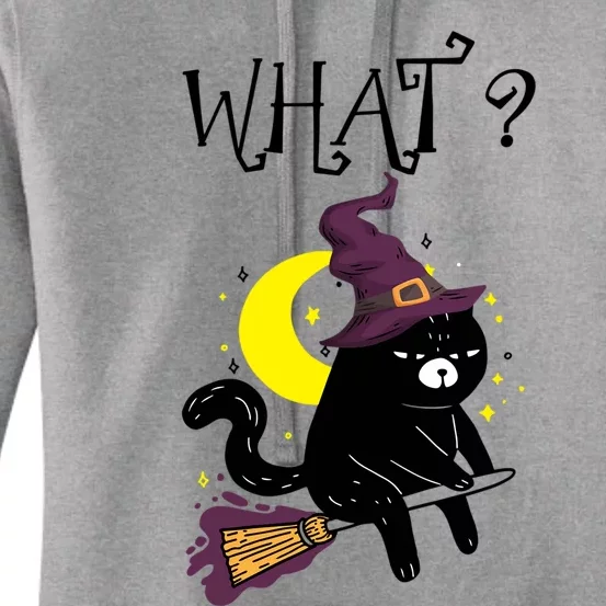 What Black Cat Witch Broom Moon Halloween Cute Gift Women's Pullover Hoodie