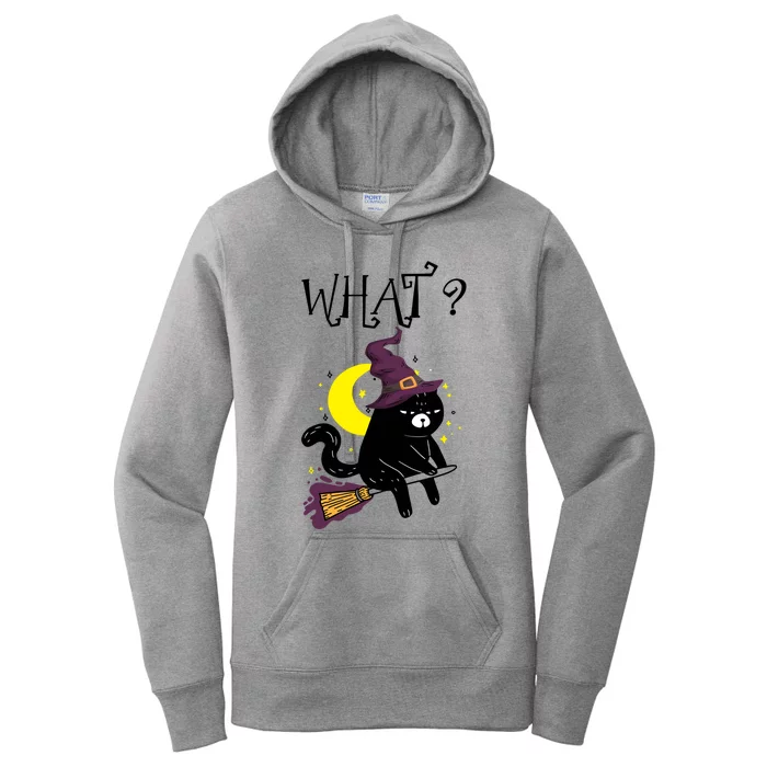 What Black Cat Witch Broom Moon Halloween Cute Gift Women's Pullover Hoodie