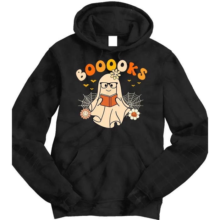 Wo Booooks Cute Ghost Reading Library Books Halloween Tie Dye Hoodie