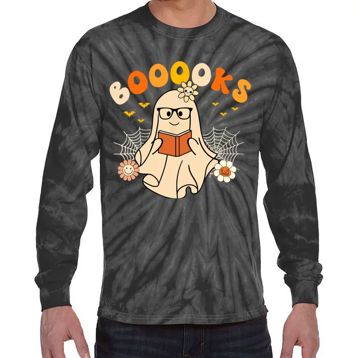 Wo Booooks Cute Ghost Reading Library Books Halloween Tie-Dye Long Sleeve Shirt