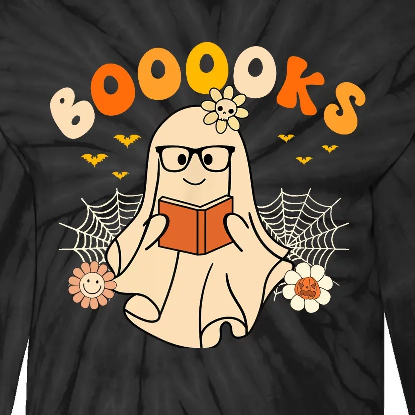 Wo Booooks Cute Ghost Reading Library Books Halloween Tie-Dye Long Sleeve Shirt