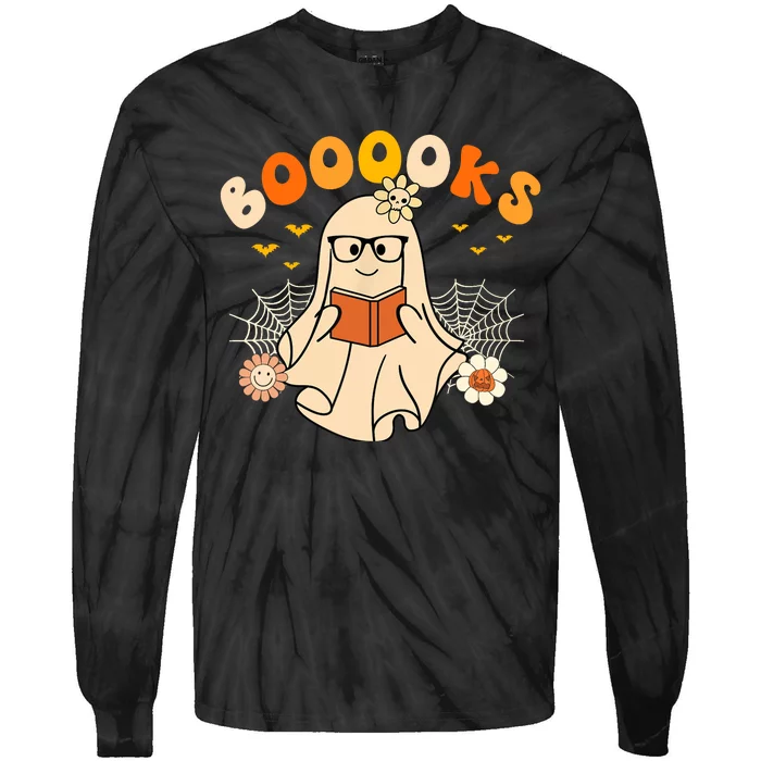 Wo Booooks Cute Ghost Reading Library Books Halloween Tie-Dye Long Sleeve Shirt