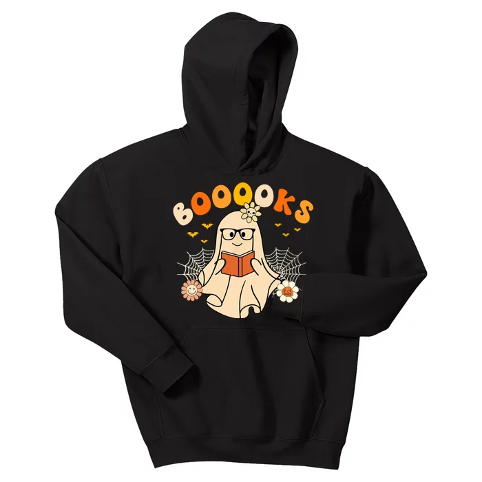 Wo Booooks Cute Ghost Reading Library Books Halloween Kids Hoodie