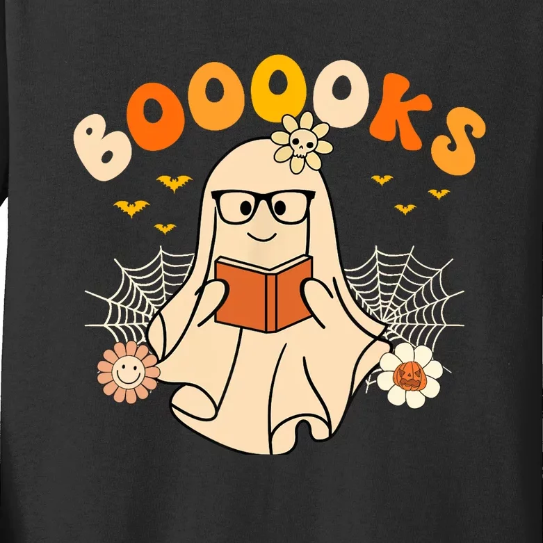 Wo Booooks Cute Ghost Reading Library Books Halloween Kids Long Sleeve Shirt