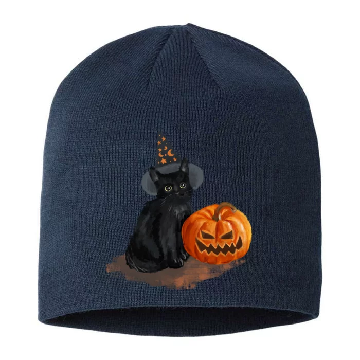 Witch Black Cat Pumpkin Halloween 8 1/2in Sustainable Knit Beanie