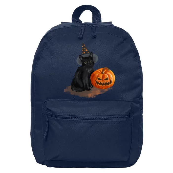 Witch Black Cat Pumpkin Halloween 16 in Basic Backpack