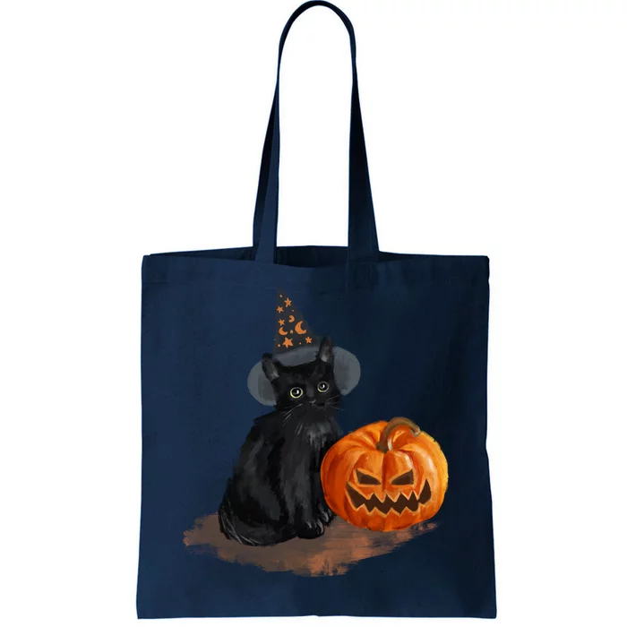 Witch Black Cat Pumpkin Halloween Tote Bag