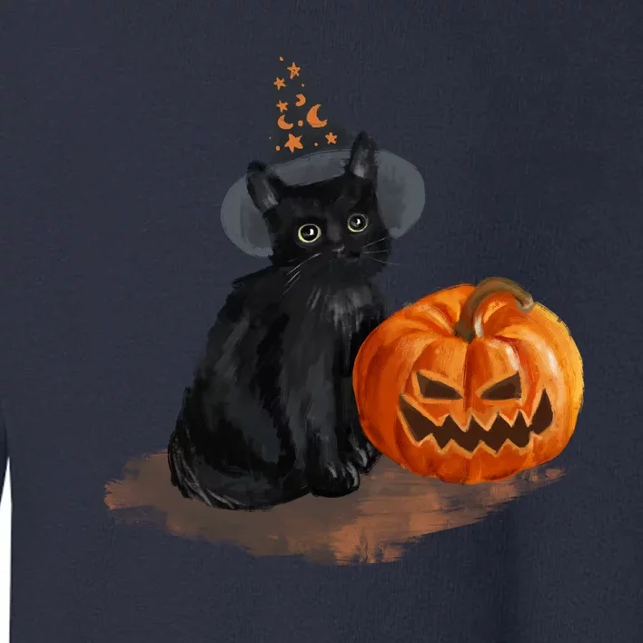 Witch Black Cat Pumpkin Halloween Toddler Sweatshirt