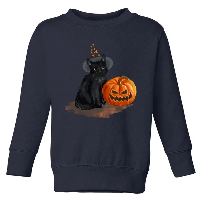 Witch Black Cat Pumpkin Halloween Toddler Sweatshirt