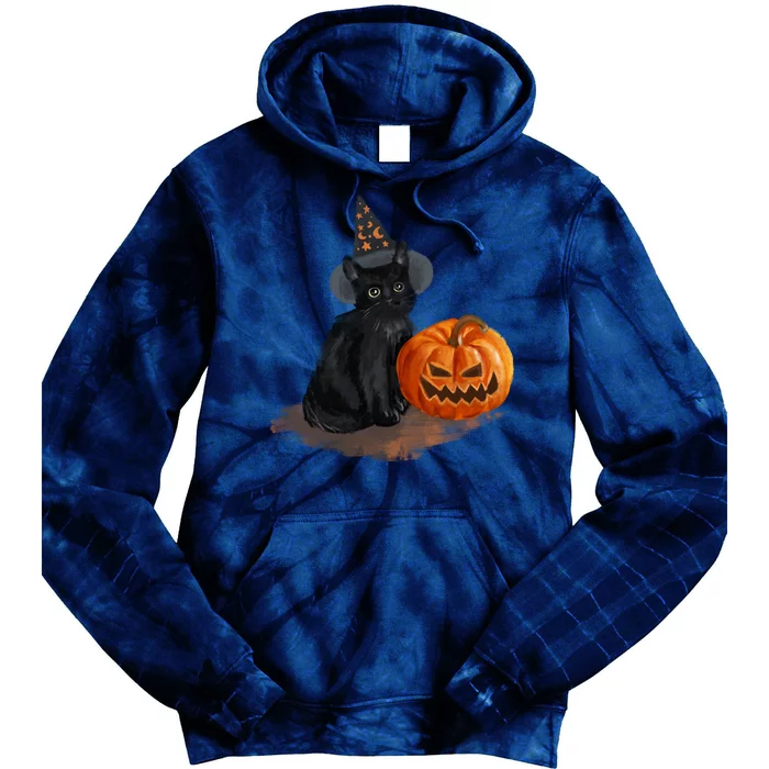 Witch Black Cat Pumpkin Halloween Tie Dye Hoodie