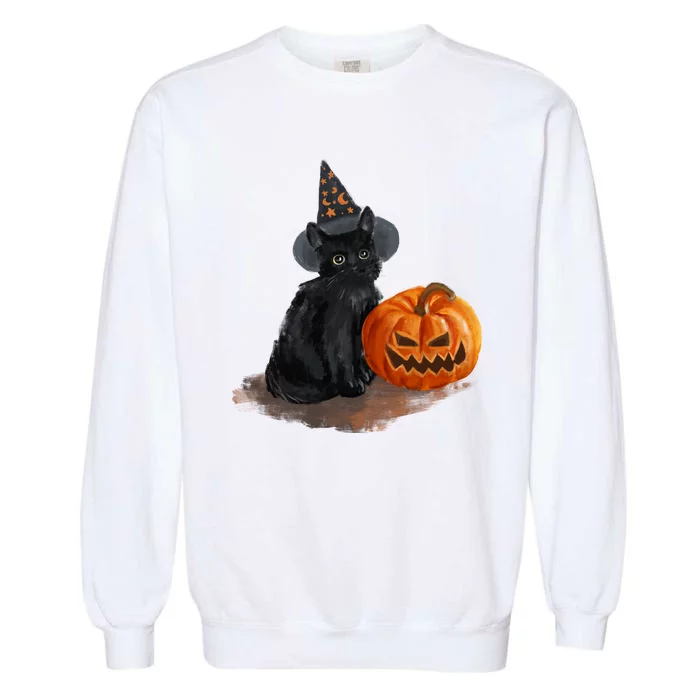 Witch Black Cat Pumpkin Halloween Garment-Dyed Sweatshirt