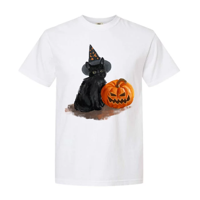 Witch Black Cat Pumpkin Halloween Garment-Dyed Heavyweight T-Shirt