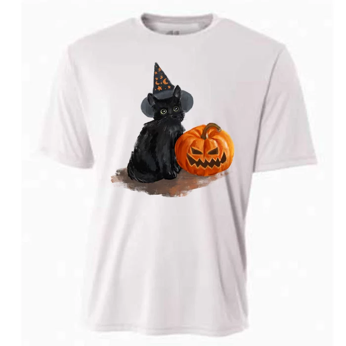 Witch Black Cat Pumpkin Halloween Cooling Performance Crew T-Shirt